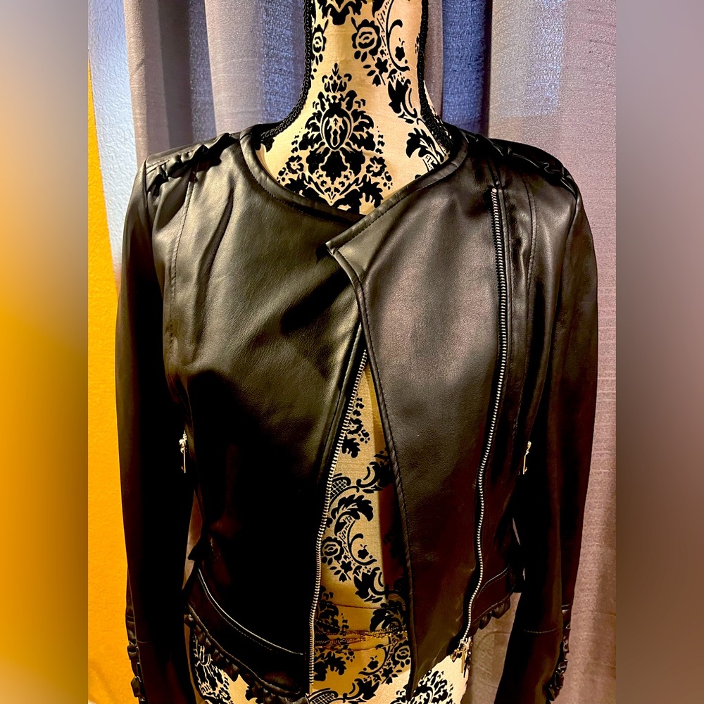 ZARA black vegan leather motorcycle jacket size medium